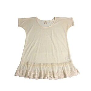 Roper Top Womens Small Cream Sheer Lace Hem Short Sleeve Western Dainty Boho
